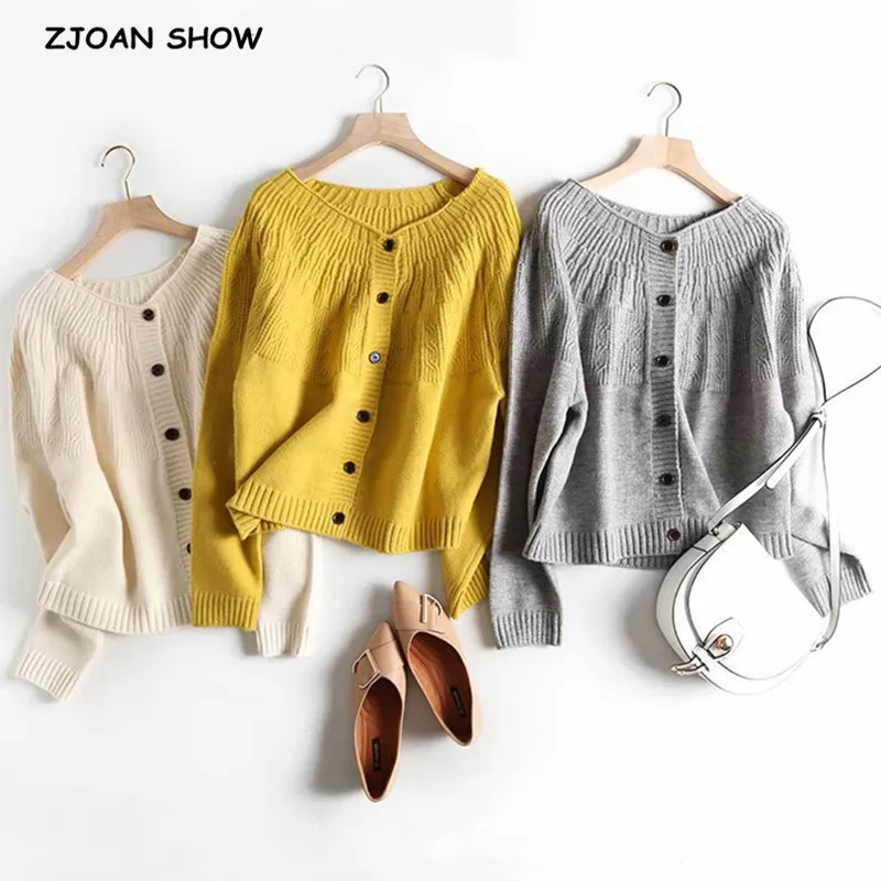 

2019 CHIC Round neck Twist Striped Cardigan Vintage Woman Long sleeve Single-breasted Button Knit Loose Knitwear Causal Jumper