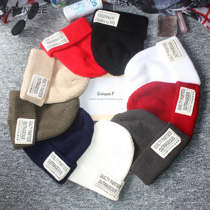 

Beanies Women Simple Casual Solid Knitted Korean Style Hat Elegant Trendy Sweet Student Cap All-match Womens Thick Warm Skullies