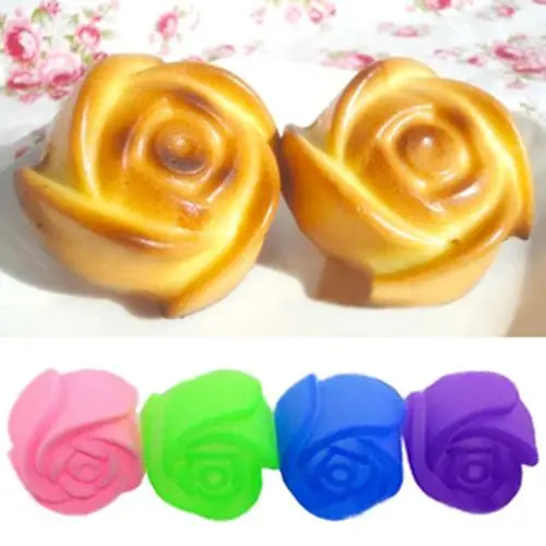 

10Pcs Silicone Rose Muffin Cookie Cup Cake Baking Mold Chocolate Maker Mould - Random Color