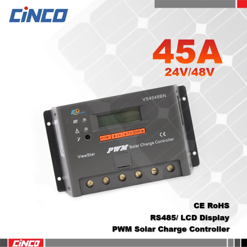 

VS4548BN 45A 12V/24V/36V/48V Auto PWM Solar Charge Controller LCD Display Connect Solar Panels Battery For Solar System