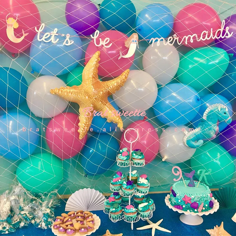 Nautical Mermaid Party Fishing Nets with Sea Shells and Anchor Under the Sea Decorative Background Wall Home Decoration Supplies