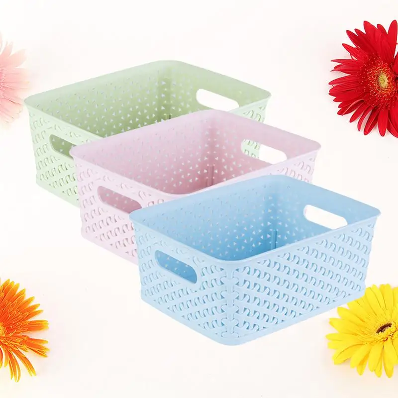 3pcs Storage Basket Creative Hollow Out Household Multifunction Container Finishing Box Storage Basket Desktop Organizer