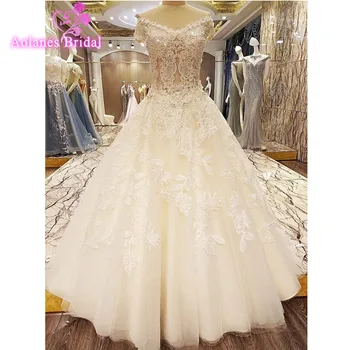 

Ball Gown Wedding Dress 2017 New V Neckline Back Lace Up Appliques Wedding Gown Sequins Sleeveless Bridal Dresses Floor Length
