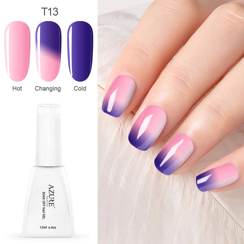 Azure beauty, УФ-гель для ногтей, меняющий температуру, СВЕТОДИОДНЫЙ УФ-Гель-лак, 12 мл, 1 шт., гель для ногтей, отмачиваемый, меняющий цвет, Гель-лак - Цвет: T13