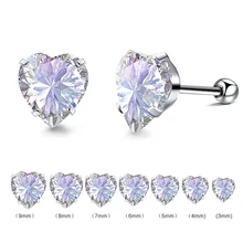 10 пар/лот 316L из нержавеющей стали женские CZ серьги женские сережки сердце Кристалл Камень Винт серьги-шарики проколотое ухо