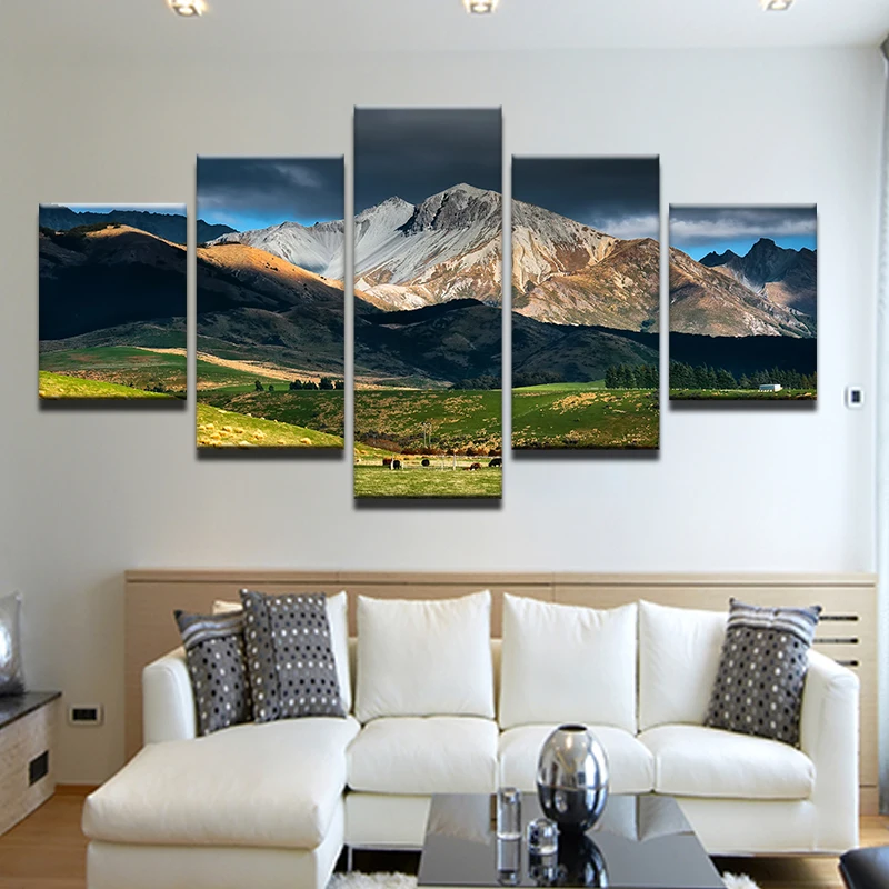 

Canvas Wall Art Pictures Modular Frame Home Decor 5 Pieces Snow Mountains Painting Modern HD Printed Natural Landscape Poster