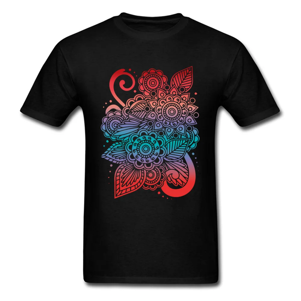 Normal Colorful Flower Ornaments Short Sleeve ostern Day Tops Shirt Newest Round Neck 100% Cotton Fabric Tee-Shirt Mens T Shirt Colorful Flower Ornaments black