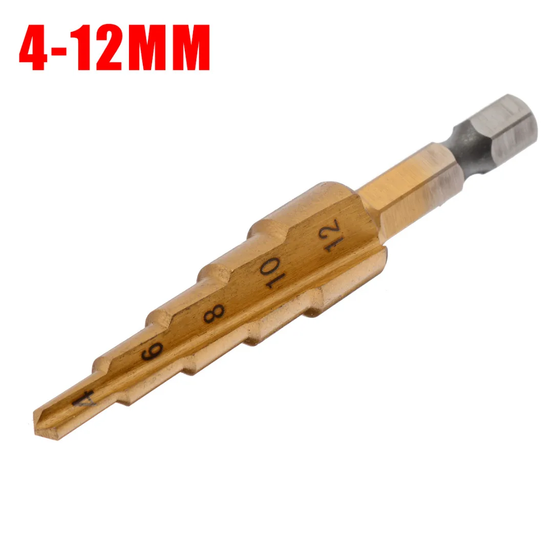 Titanium Coated Hole Cutters HSS Step Cone Drill Bits for Cutting Steel Brass Wood Plastic 4-12mm 4-20mm 4-32mm