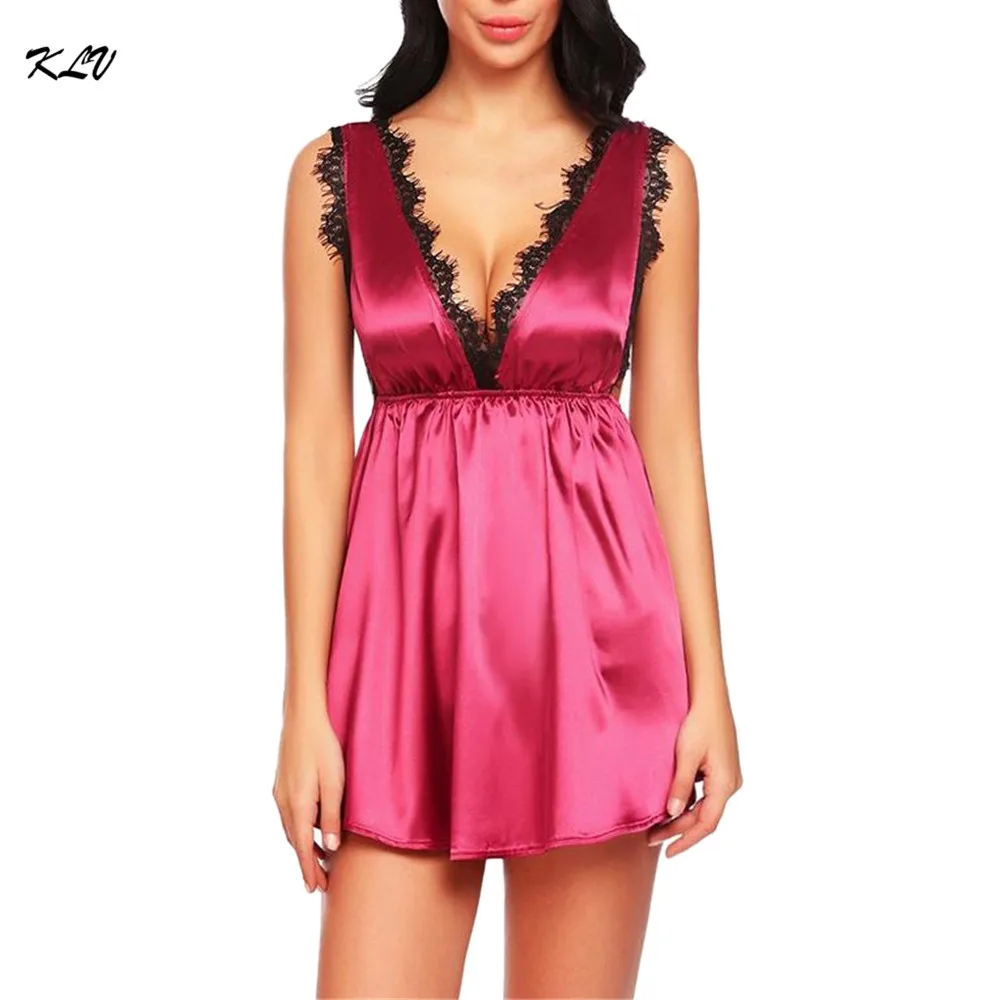 

Plus Size Chemise Nightgown Sexy Lace Sleepwear Lingerie Temptation Sleeveless Deep V Neck Underwear Mini Nightdress