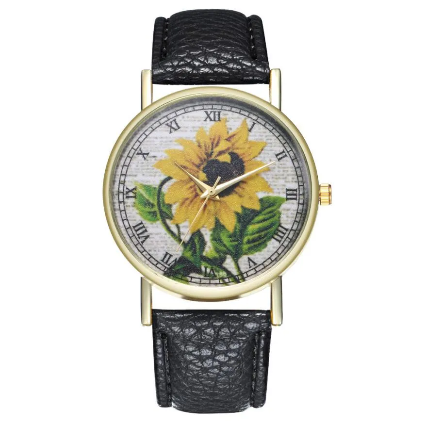 

TZ#501 Simple Fashion Women's Watch Flower pattern Leather Band Analog Quartz Round Wrist Watch Watches Free Shipping