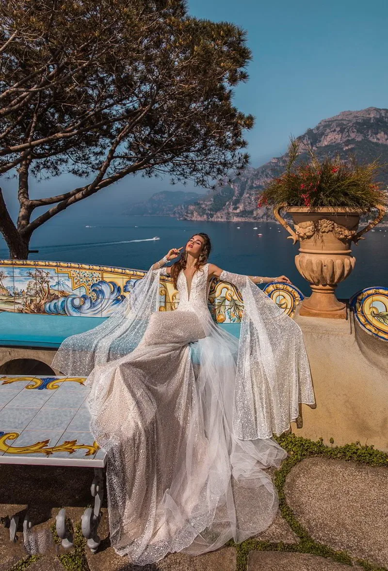 Сексуальное свадебное платье русалки с глубоким v-образным вырезом, кружевом, бисером, с коротким шлейфом, без спинки, vestido de noiva, со съемными