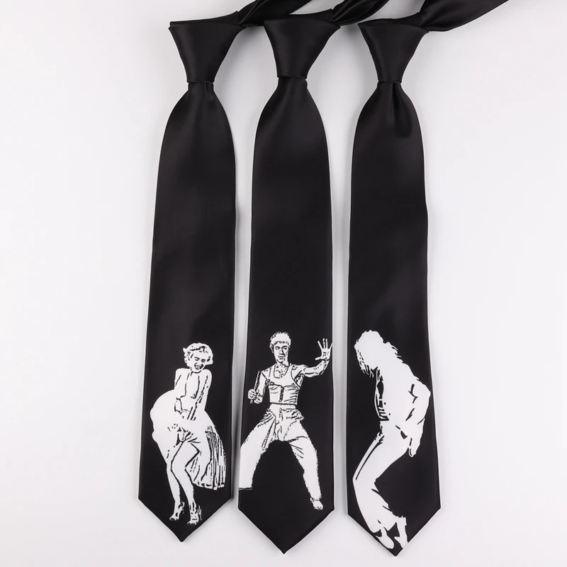 Забавные галстуки с граффити в Корейском стиле для колледжа, женские галстуки, черные, белые, Китай, кунг-фу, Брюс Ли, галстуки для мужчин и подростков, бредовые Галстуки для танцев 7 см