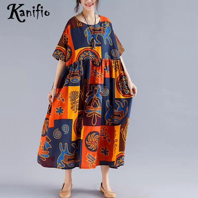 

Kanifio Oversized Summer Dress Women Plus Size Cotton Linen Casual Bohemian Beach Dress Long Maxi Dresses Female Vestidios 8XL