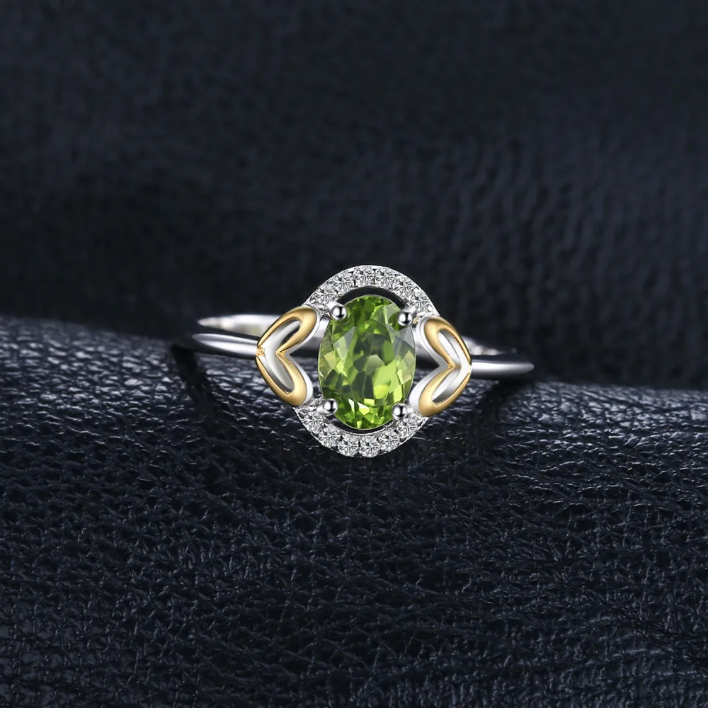 JewelryPalace Luxury 1.3ct Genuine Gemstone Peridot Ring Heart Two Colors 925 Sterling Silver Fine Jewelry For Women Gift Trendy