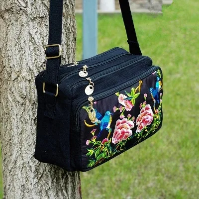 Модная винтажная вышитая маленькая сумка для покупок! Красивая женская сумка на плечо с цветочной вышивкой и сумки через плечо топ с четырьмя молниями