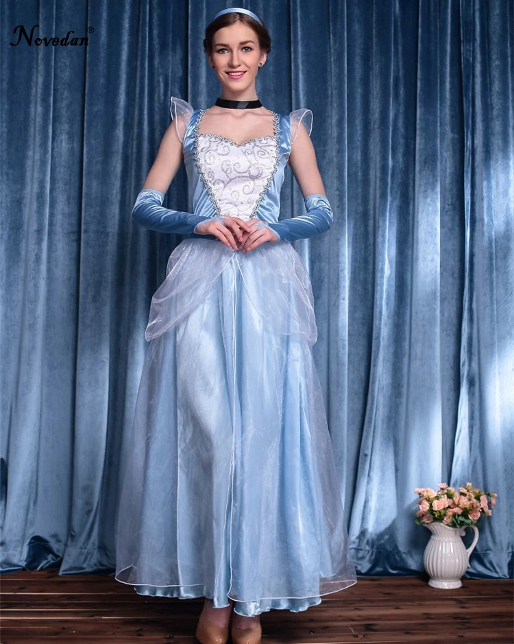Взрослый женский сексуальный синий костюм вечерние принцессы на Хэллоуин нарядный костюм Золушки косплей платье с перчатками