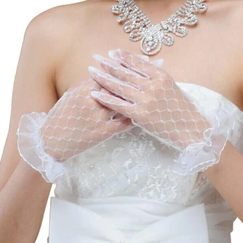 

2018 New Fashion KLV Lace Solid Net Yarn Gloves Wrist Length Gloves Finger Short Accessories