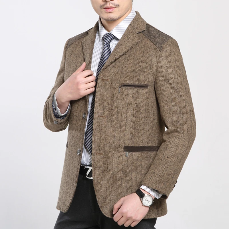 Autumn And Winter Warm Woolen Suit Blazer Men Jacket Coat