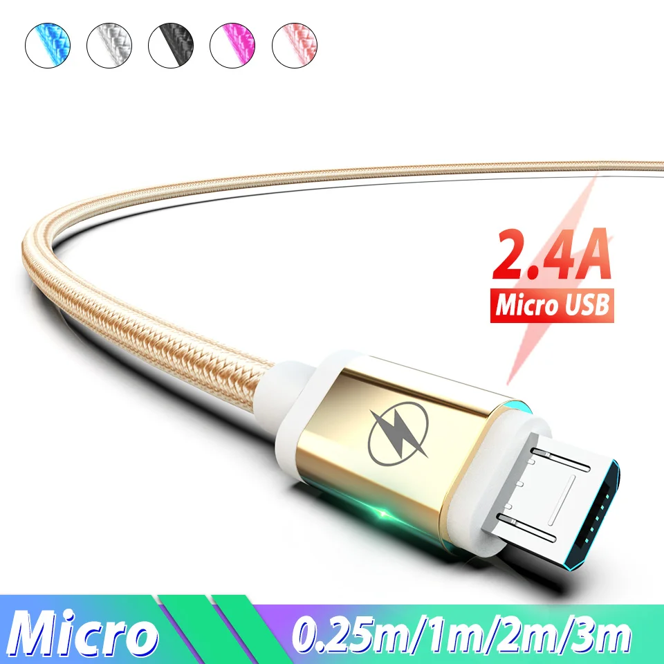 

1m 2m 3m Long Nylon Micro USB Cable Quick Charger Data Android Cable for Samsung Galaxy J3 J5 J7 2017 Xiaomi Redmi Note 5 6 pro