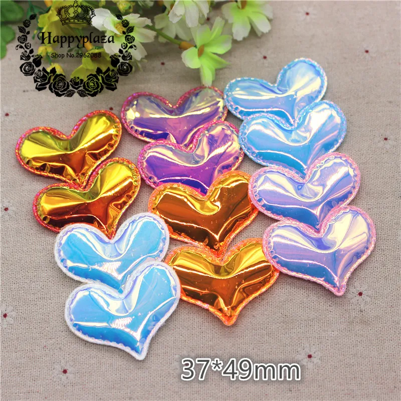 

12pcs Shiny AB PU Fabric Padded Heart Shape Patches Appliques For Garment Appliques Hair Hat Decorative Ornament DIY