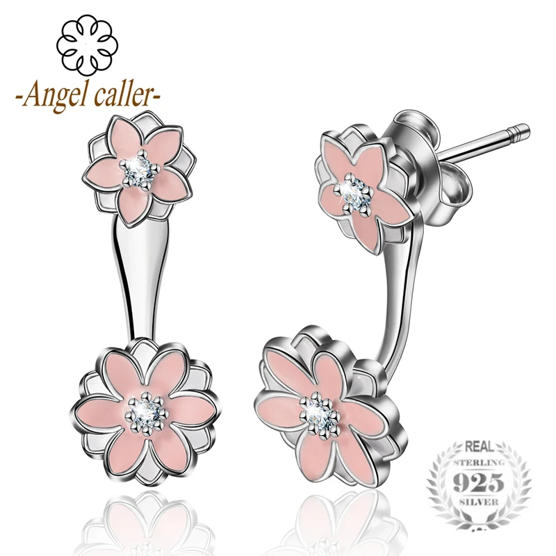 

Angel Caller 925 Sterling Silver Daisy Blossom Drop Earrings Zircon Pink Flower Dangle Earrings for Women Two Ways Wearing