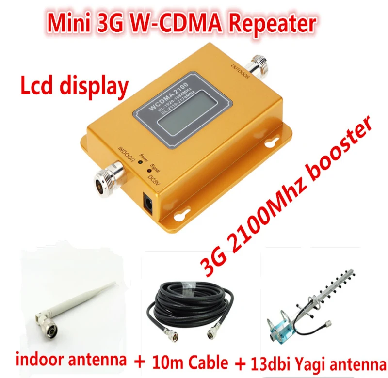 

Full Set LCD Mini 3G UMTS WCDMA 2100Mhz Repeater Mobile Phone 3G Signal Booster WCDMA Signal Repeater Amplifier + Yagi antennas