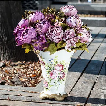 

Fashion Artificial Peony Silk Flower Leaf Bouquet Wedding Party Home Garden Romantic Florwes Decor New