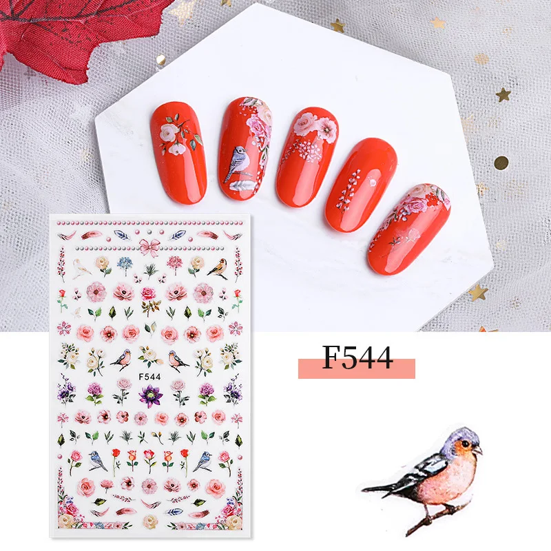 Стикеры 3D на ногти Nail Art цветные маленькие свежие цветы в форме птиц Водная передача слайдер для ногтей искусство Z0126