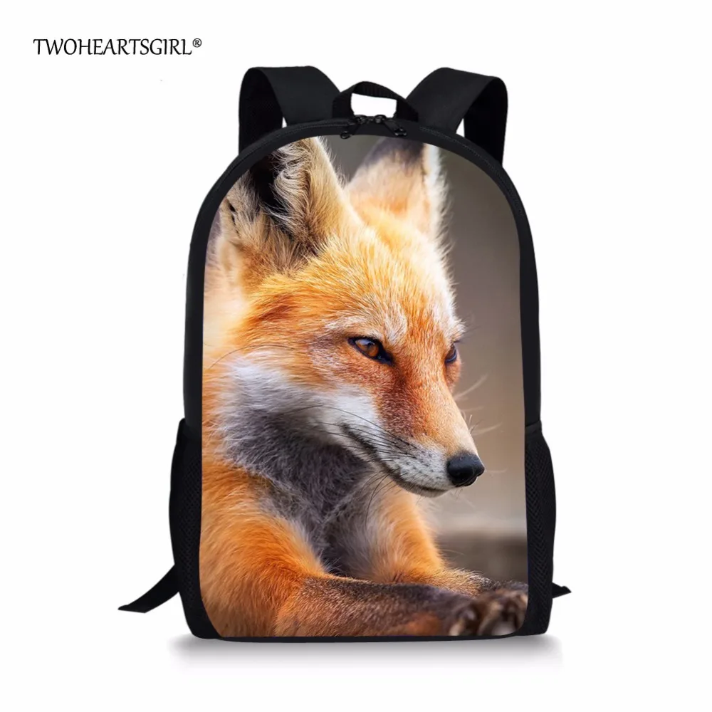 #*Cheap Twoheartsgirl 3d Animal Fox School Bag for Teenager Girls Cool Kids Orthopedic Schoolbag Primary Junior Child Bookbags Polyester