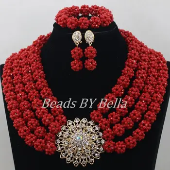 

Fabulous Red Crystal Balls Necklace Bridal Jewelry Sets Nigerian Wedding African Beads Costume Jewelry Set Free Shipping ABF612