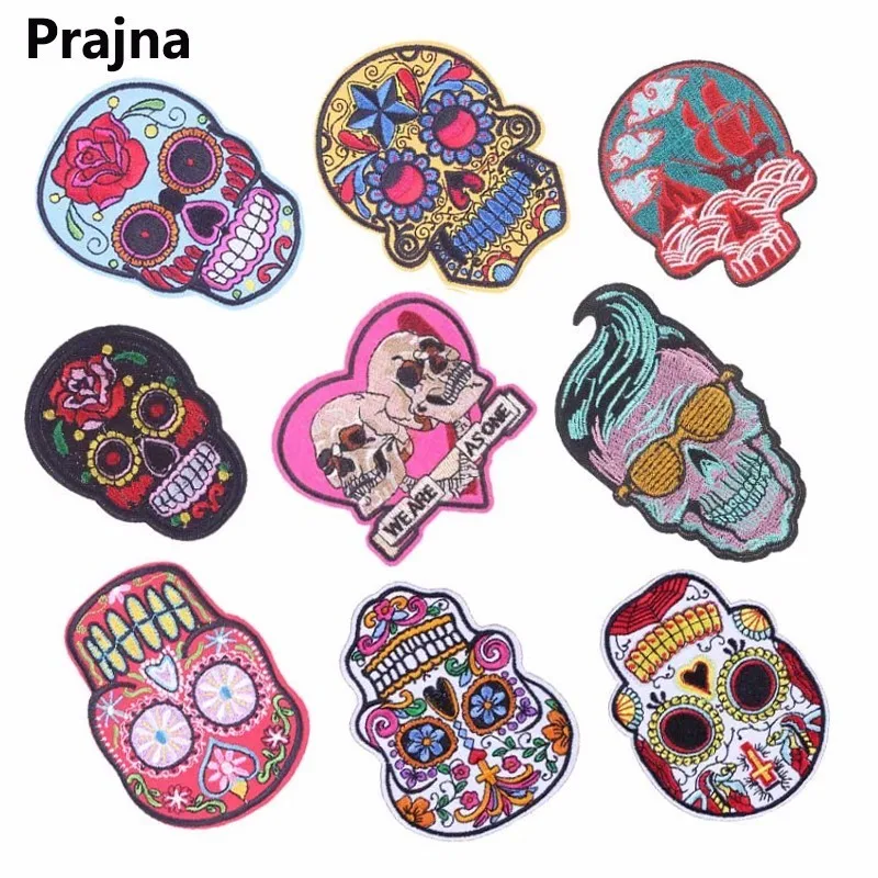 

Prajna Punk Rock Patch Skull Rose Music Band Cheap Embroidered Patches Iron On Patches Stickers Applique For Clothes Decoration