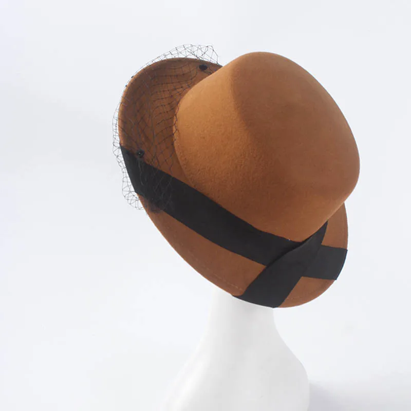 Fibonacci Quality Autumn Winter Fedora Hats for Women Mesh Flat Top Wool 100% Felt Hat Hair 2019 New Accessory Cap