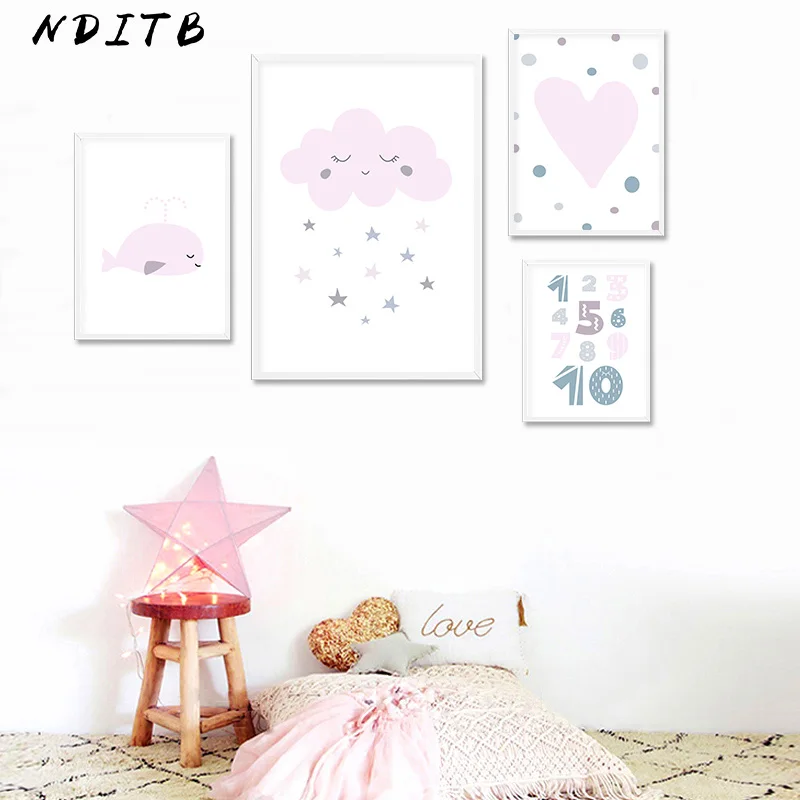 

Wall Art Canvas Painting Nursery Smile Cloud Cartoon Posters and Prints Nordic Kids Decoration Picture Baby Girl Bedroom Decor