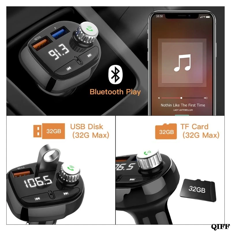 Hands-Free Bluetooth fm-передатчик TF U диск музыка Mp3 плеер универсальный QC 3,0 USB Автомобильное зарядное устройство для iphone APR28