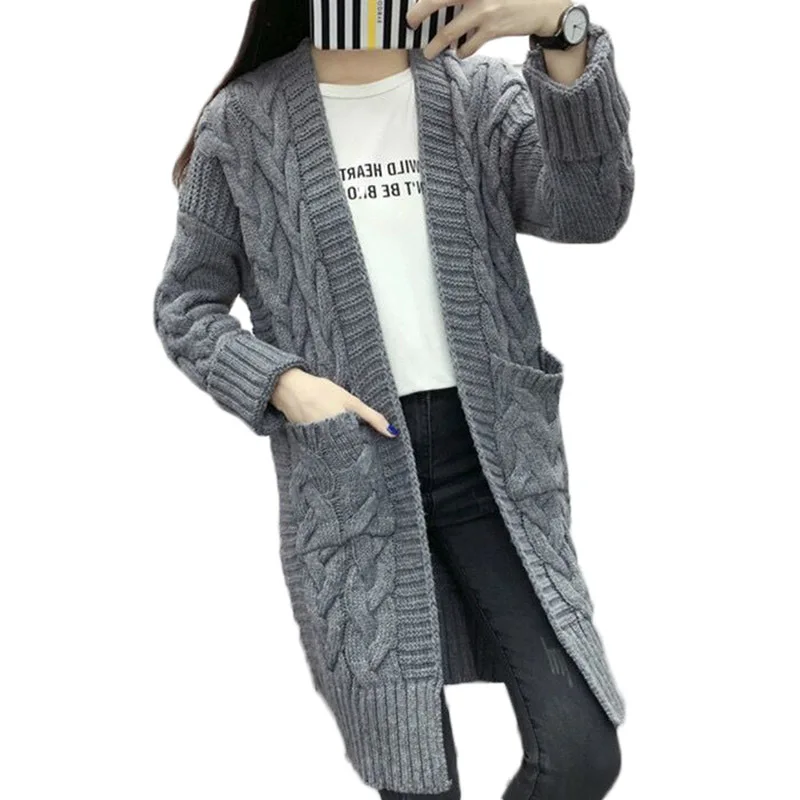 

Korea Outerwear Cardigan Woman Oversized Sweaters 2019 Spring Autumn Twist Sweater Coat Female Long Loose Thick Knit Jacket f422