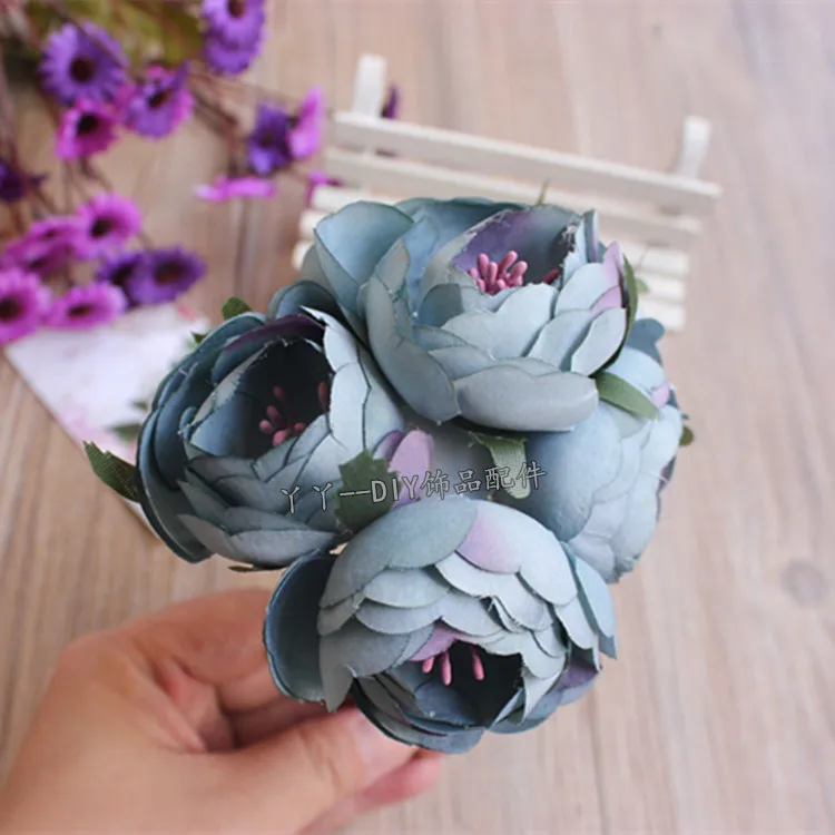 6 шт./лот 4,5 см Моделирование искусственных цветов маленькая шелковая ткань розы чайные пакетики ручной работы свадебные украшения - Цвет: Pale blue