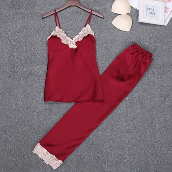 

Sexy Woman Strap Top Pants Pajamas Sets Sleepwear Lady Home Wear Two piec Nightgown Suit Sleep Robe Bath Gown Sleepshirts M-XL