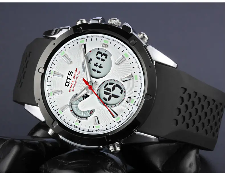 OTS Для мужчин; Двусторонняя Часы Мониторы Военная Униформа спортивные часы цифровой светодиодный открытый Для мужчин силиконовые часы