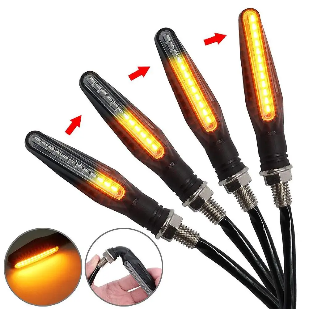 

Partol 4pcs Universal Motorcycle LED Turn Signal Indicator Light Flowing Water Amber Waterproof For Chopper Cruiser Touring ATV