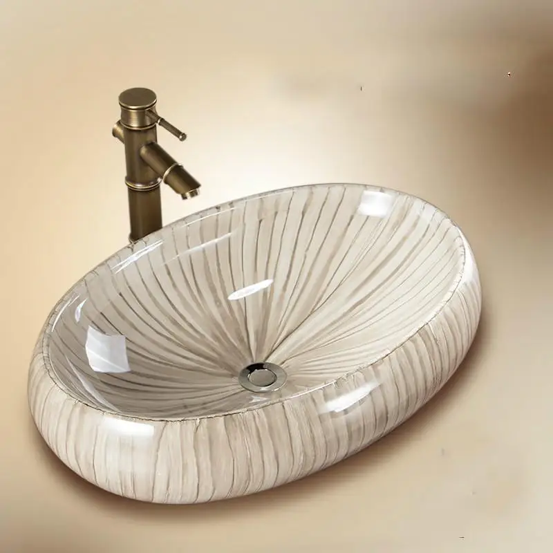 Овальный Цзиндэчжэнь керамическая раковина умывальник керамический Счетчик Топ умывальник раковины для ванной комнаты умывальник для ванной комнаты со стразами, блестящий - Цвет: design 1