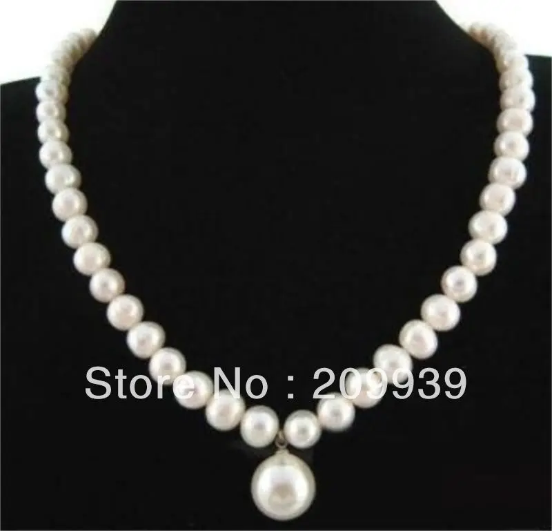 

huij 001197 classical 8-9mm natural south sea white pearl necklace 18inch