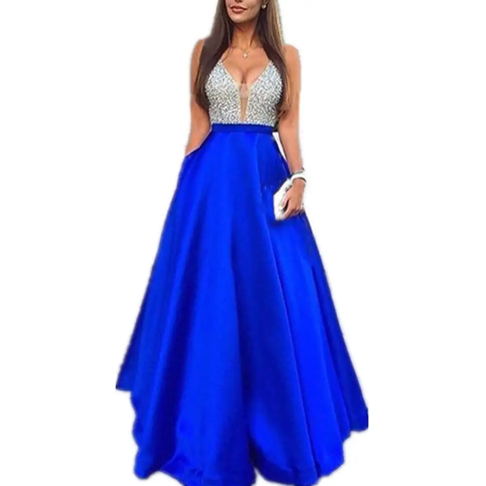 

women New summer Long Blue dress Sleeveless sequined Club dress Women evening party maxi dresses vestidos
