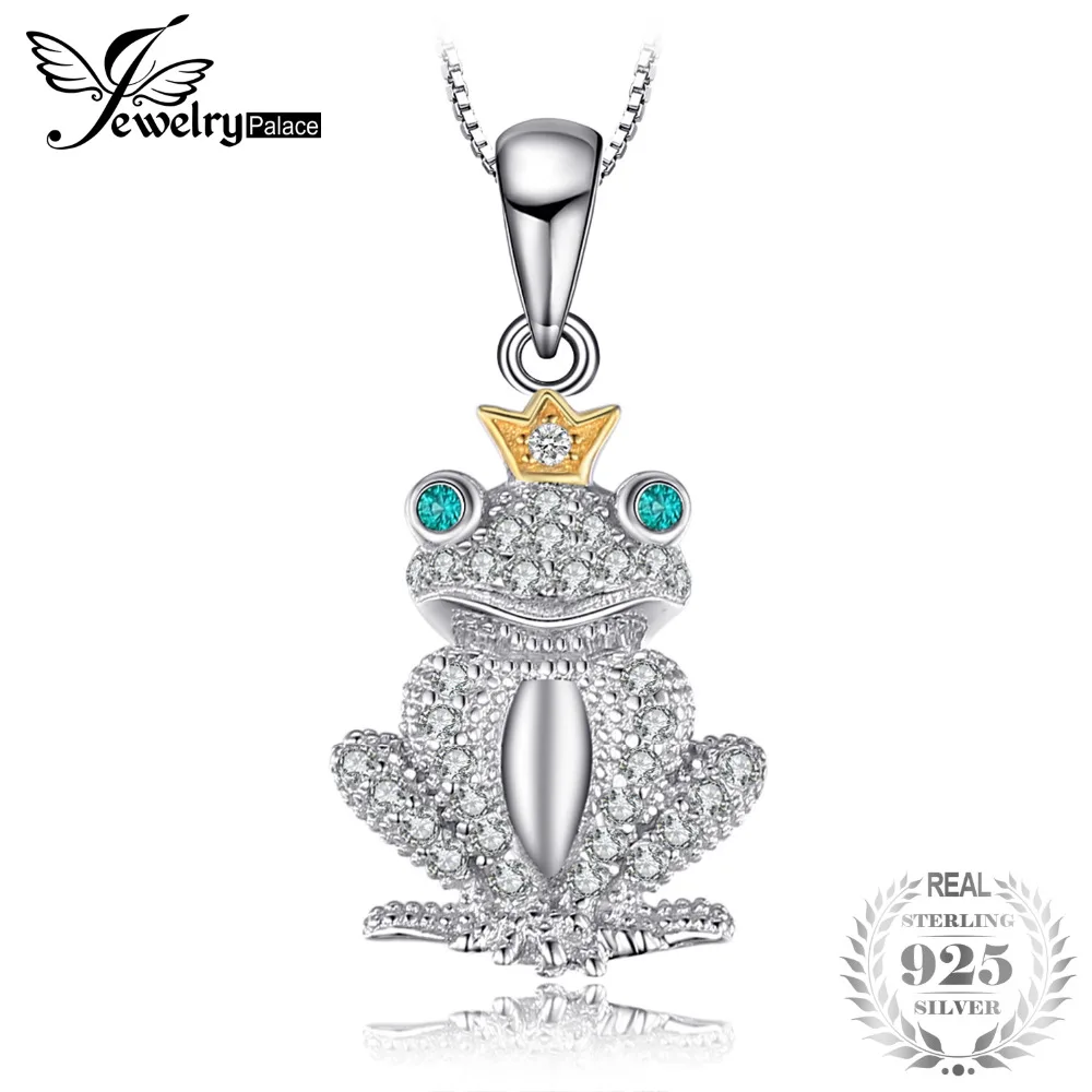 

JewelryPalace Frog Modeling Nano Russian Simulated Emerald Crown Pendant Necklaces Chain 45cm 925 Sterling Silver Jewelry