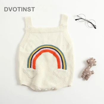 

Dvotinst Newborn Baby Girls Clothes Knit Crochet Sleeveless Bodysuits Rainbow Vest Outfits Infant Toddler Jumpsuit Flora Costume