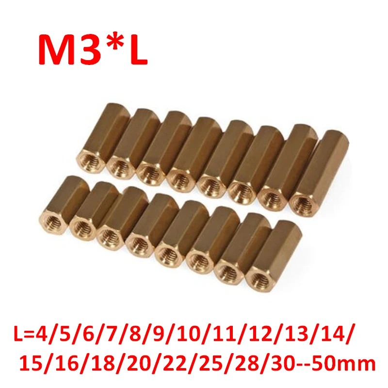 50pcs M3*L Brass Standoff spacer Female Threaded M3 Hex brass Spacer