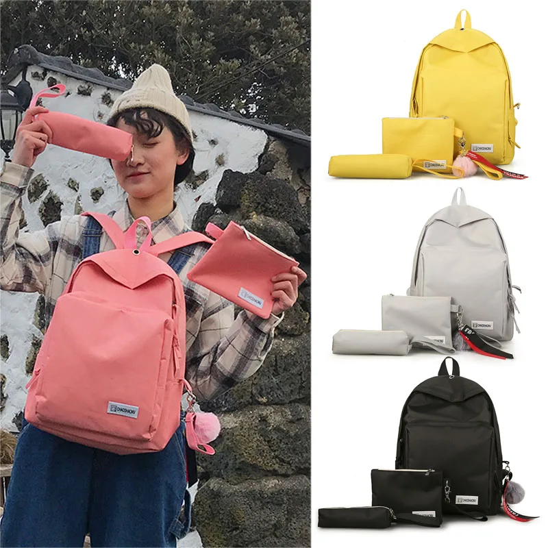 

3Pcs/Set Women Canvas Backpack School Teenagers Girls Bookbag+Handbag+Pencil Bag Best Sale-WT