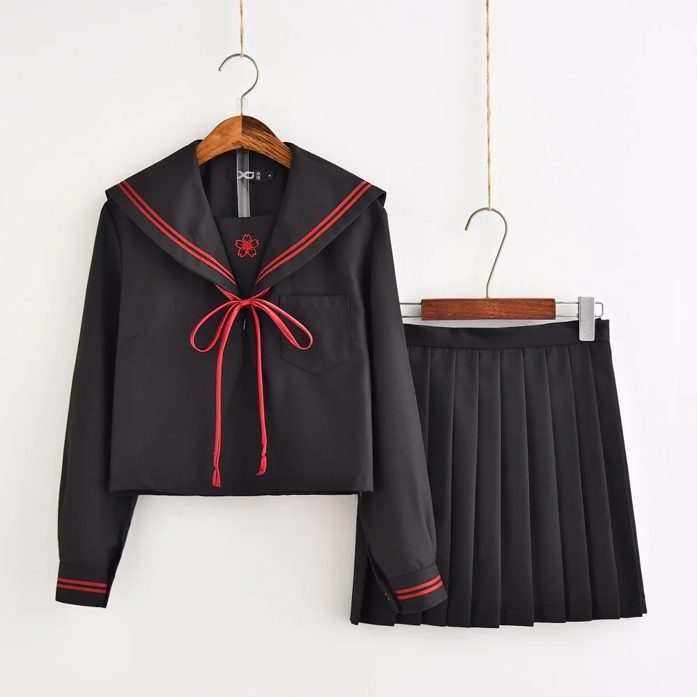 Dark Demon Japanese JK Sets School Uniform Girls Sakura Embroideried Autumn High School Women Novelty Sailor Suits Uniforms XXL japanese school uniform