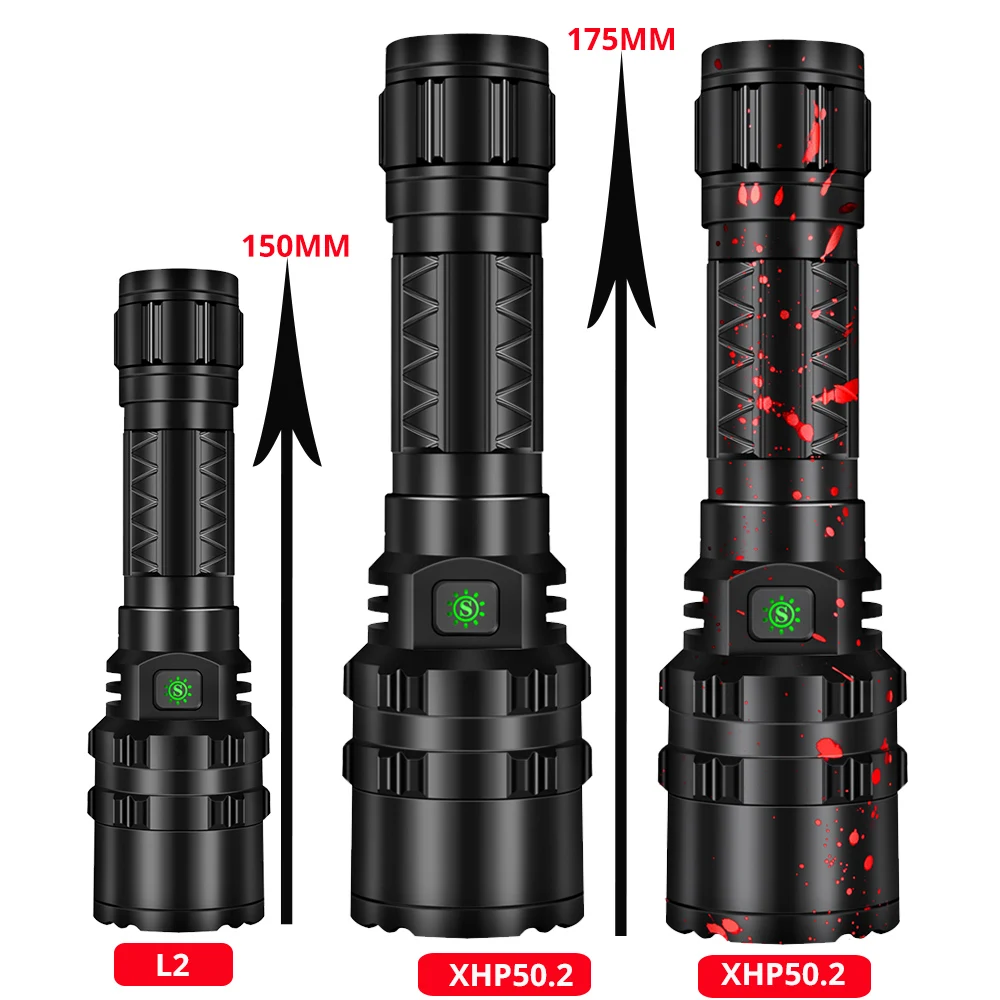 Xlamp 2000LM XHP50.2 светодиодный светильник-вспышка для охоты, светильник-вспышка L2, водонепроницаемый фонарь, мощный походный фонарь с батареей 18650 26650