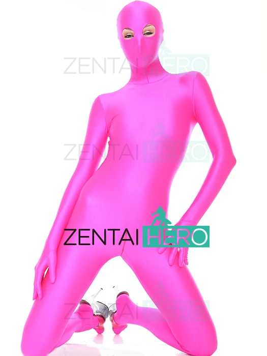 Дешево ярко-розовый цвет полный тело лайкра спандекс фуксия сексуальный Zentai боди с открытыми глазами MT193
