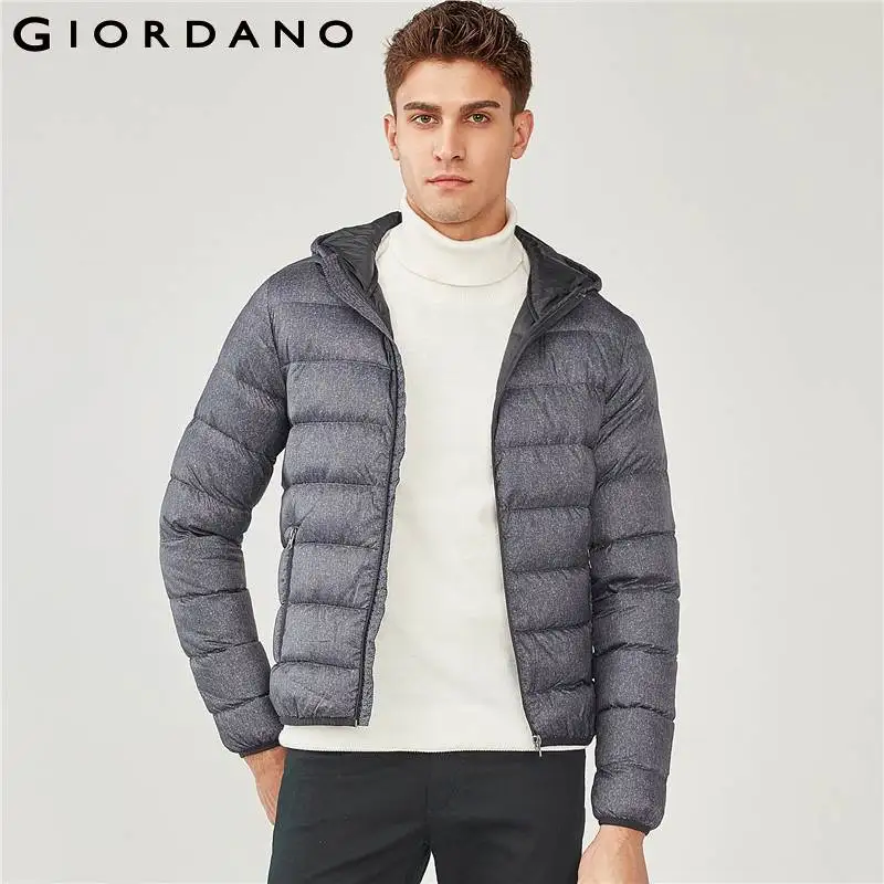 Giordano пуховки с капюшоном из утиного пуха есть три варианта окраса и широкий